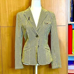 Rivamonti (Cucinelli) cotton blue and green striped seersucker blazer